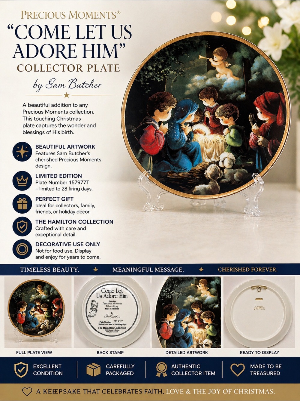 Precious Moments "Come Let Us Adore Him" Collector Plate - by Sam Butcher